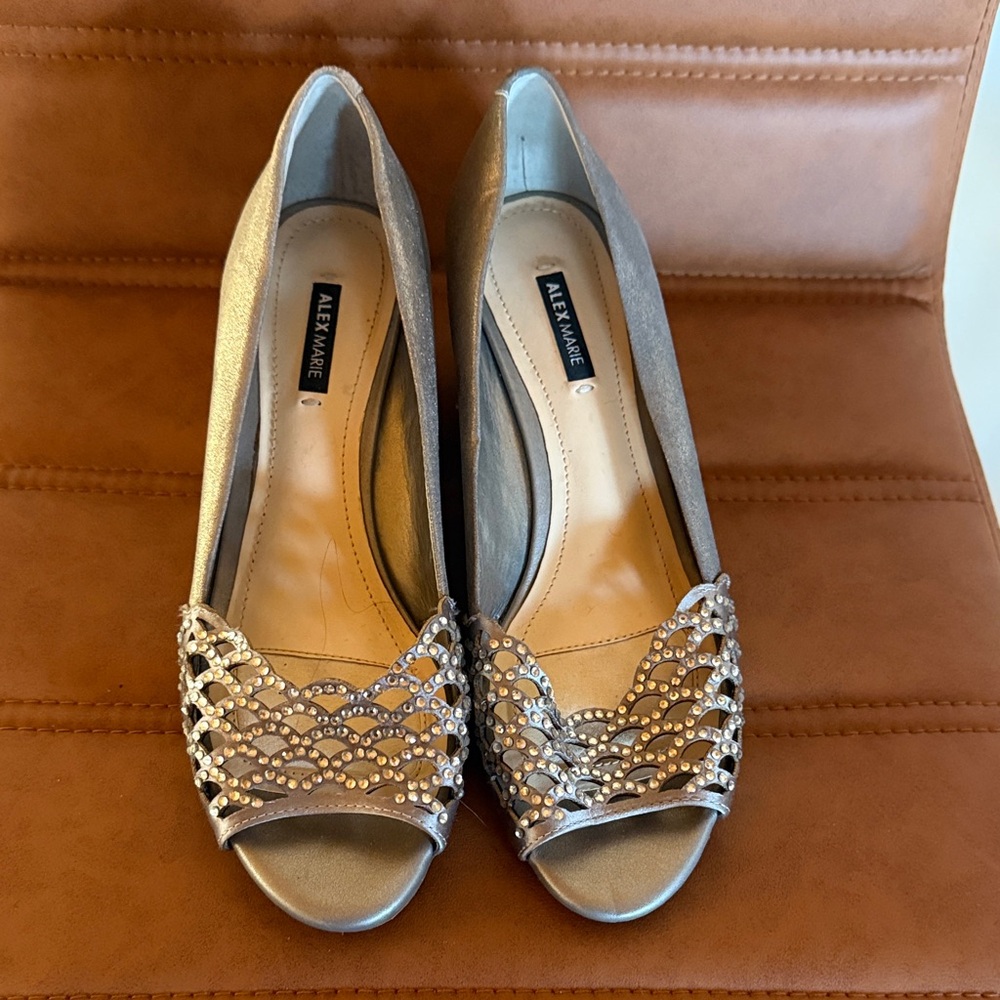 Alex Marie Glittering Silver Peep-Toe Heels